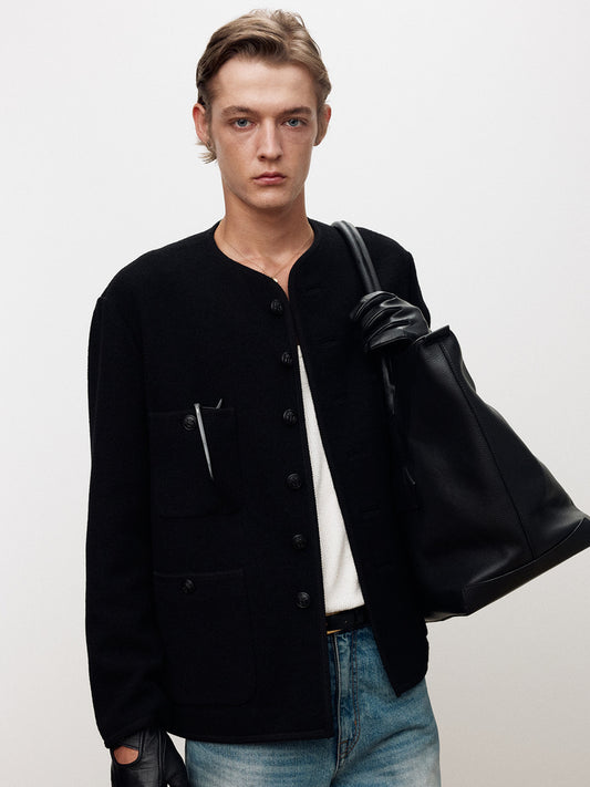 WOOL TWEED BUTTONED BLOUSON