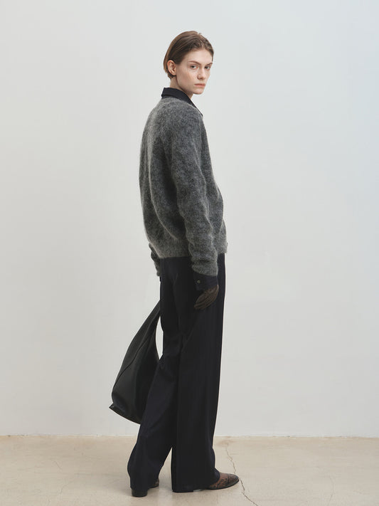WOOL AND MOHAIR RIBBED MESH CARDIGAN