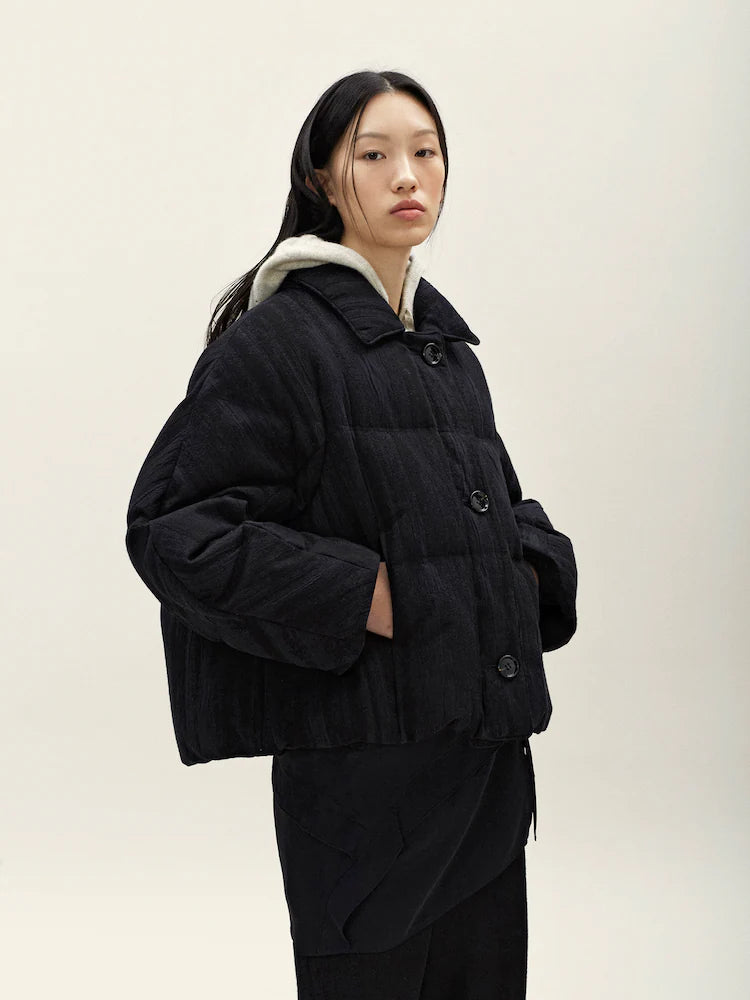 JACQUARD SINGLE BUTTON PUFFER