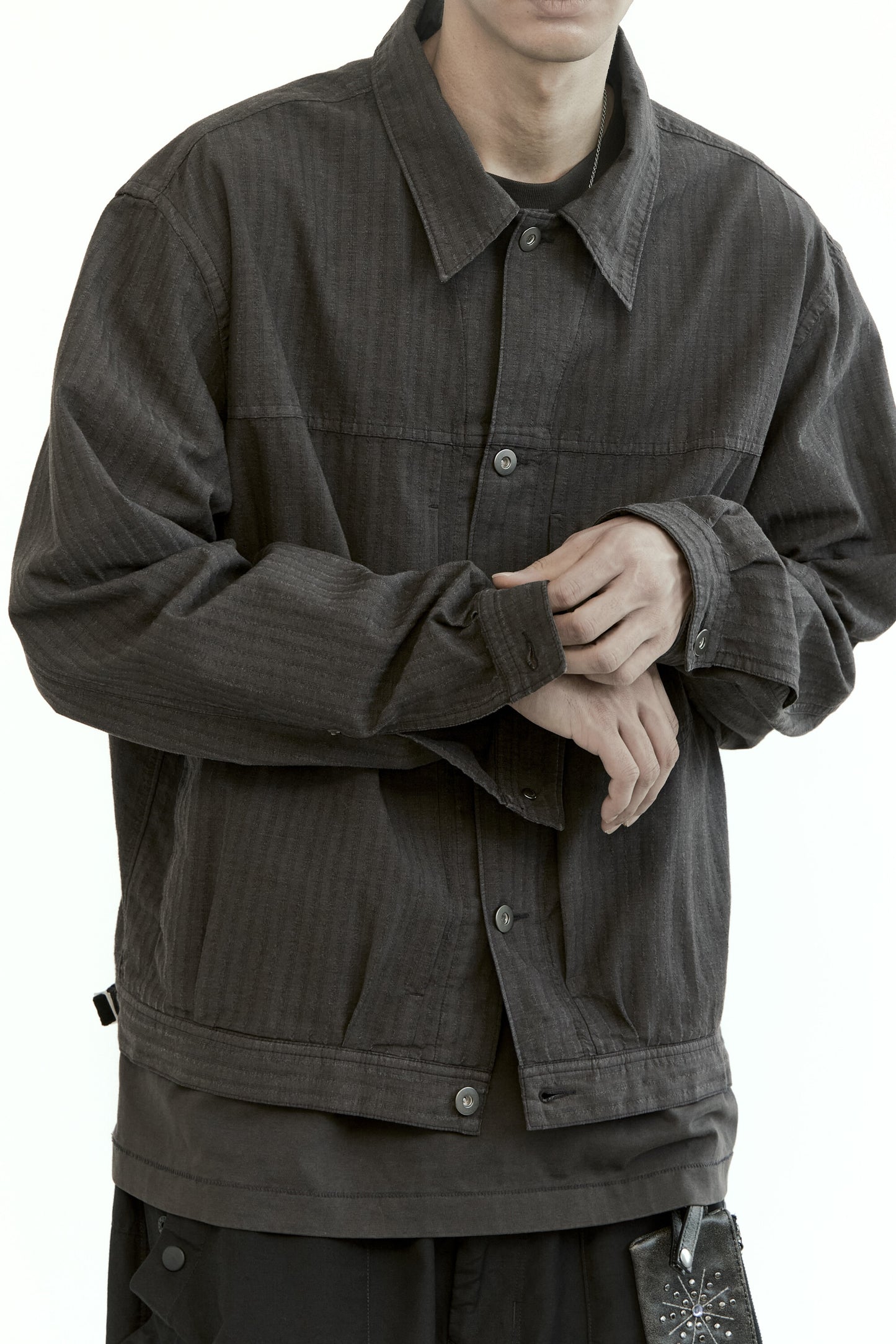 LIGHT TRUCKER JACKET STRIPED CHARCOAL