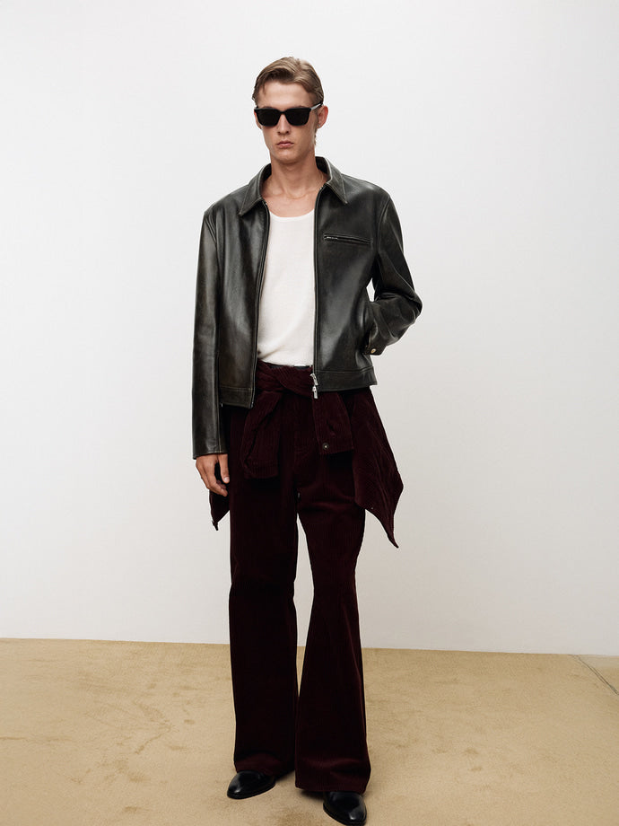 LEATHER CHEST ZIP JACKET (VINTAGE TREATMENT)
