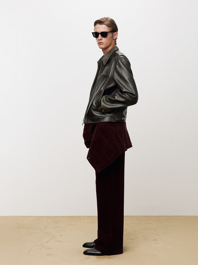 LEATHER CHEST ZIP JACKET (VINTAGE TREATMENT)