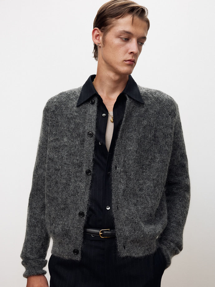 WOOL AND MOHAIR RIBBED MESH CARDIGAN