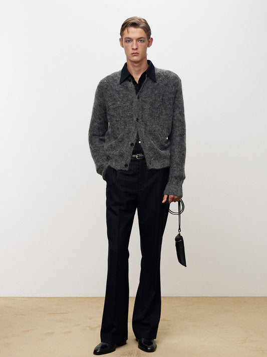 WOOL AND MOHAIR RIBBED MESH CARDIGAN