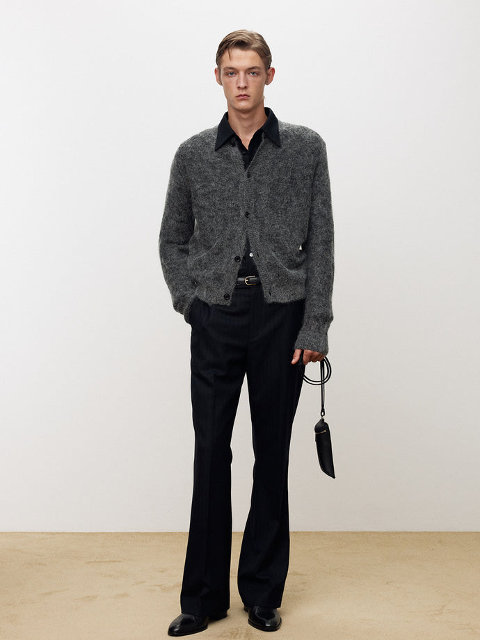 WOOL AND MOHAIR RIBBED MESH CARDIGAN