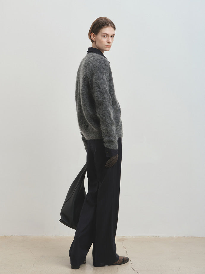 WOOL AND MOHAIR RIBBED MESH CARDIGAN