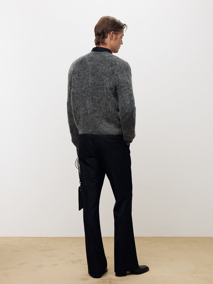 WOOL AND MOHAIR RIBBED MESH CARDIGAN