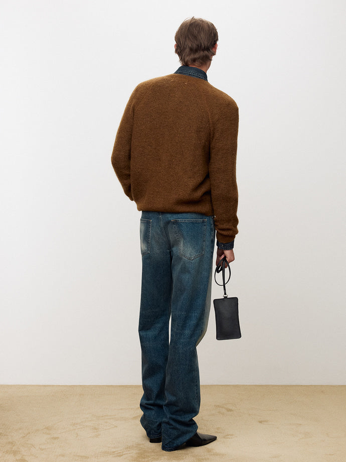 WOOL AND MOHAIR RIBBED MESH CARDIGAN