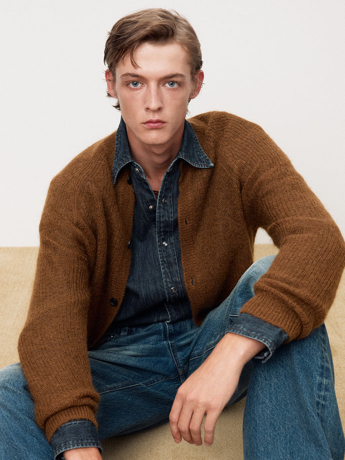 WOOL AND MOHAIR RIBBED MESH CARDIGAN