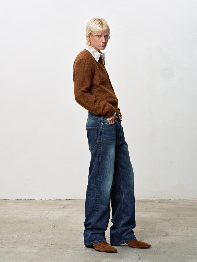 WOOL AND MOHAIR RIBBED MESH CARDIGAN