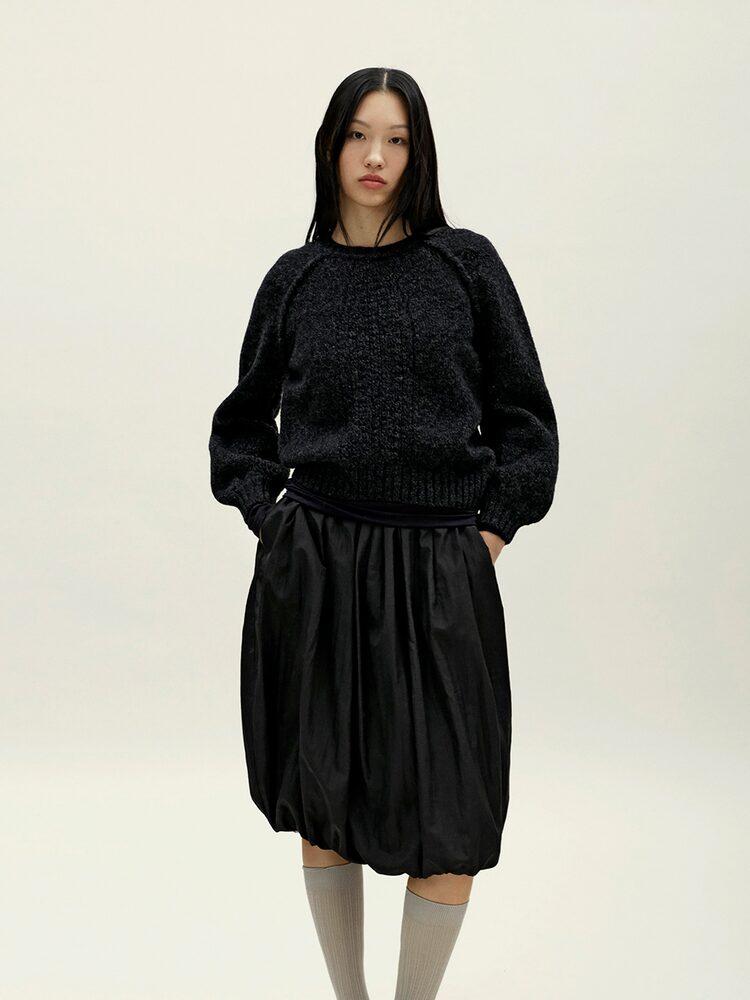 WILTED KNIT PULLOVER BLACK